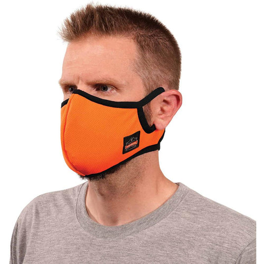 Skullerz 8802F(x) Contoured Face Mask with Filter - Small/Medium Size - Cotton Twill, Polyester - Orange - Breathable, Adjustable Nose Clip, Adjustable Ear Loop, Anti-odor, Antimicrobial, Machine Wash