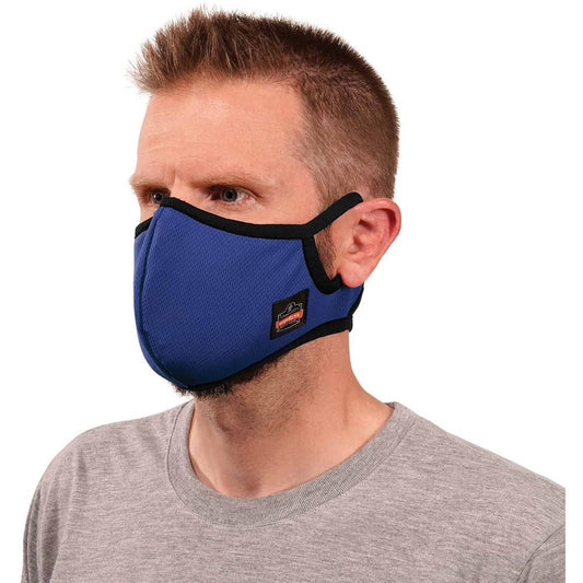 Skullerz 8802F(x) L/XL Blue Contoured Face Mask with Filter - Large/Extra Large Size - Cotton Twill, Polyester - Blue - Breathable, Adjustable Nose Clip, Adjustable Ear Loop, Anti-odor, Antimicrobial,