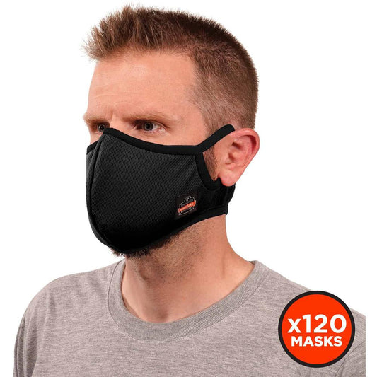 Skullerz 8802F(x)-Case Contoured Face Mask with Filter - Small/Medium Size - Cotton Twill, Polyester - Black - Breathable, Adjustable Nose Clip, Adjustable Ear Loop, Anti-odor, Antimicrobial, Machine