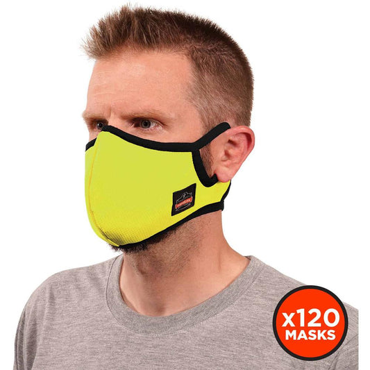 Skullerz 8802F(x)-Case Contoured Face Mask with Filter - Small/Medium Size - Cotton Twill, Polyester - Lime - Breathable, Adjustable Nose Clip, Adjustable Ear Loop, Anti-odor, Antimicrobial, Machine W