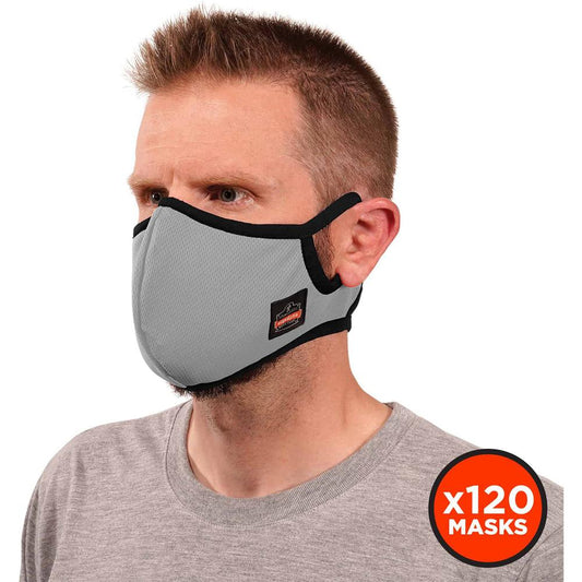 Skullerz 8802F(x)-Case Contoured Face Mask with Filter - Small/Medium Size - Cotton Twill, Polyester - Gray - Breathable, Adjustable Nose Clip, Adjustable Ear Loop, Anti-odor, Antimicrobial, Machine W