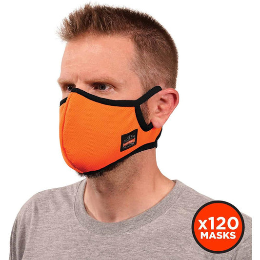 Skullerz 8802F(x)-Case Contoured Face Mask with Filter - Small/Medium Size - Cotton Twill, Polyester - Orange - Breathable, Adjustable Nose Clip, Adjustable Ear Loop, Anti-odor, Antimicrobial, Machine