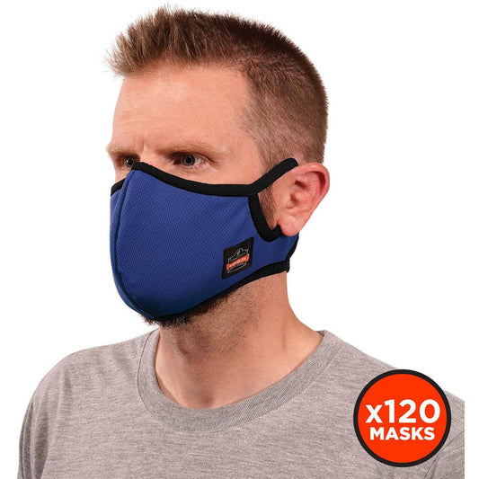 Skullerz 8802F(x)-Case Contoured Face Mask with Filter - Small/Medium Size - Cotton Twill, Polyester - Blue - Breathable, Adjustable Nose Clip, Adjustable Ear Loop, Anti-odor, Antimicrobial, Machine W