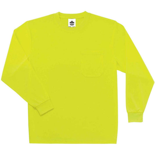 GloWear 8091 Non-Certified Long Sleeve T-Shirt - Small Size - Polyester - Lime