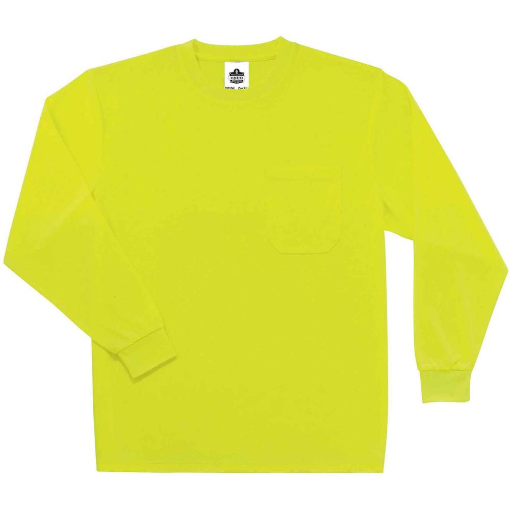 GloWear 8091 Non-Certified Long Sleeve T-Shirt - 2XL Size - Polyester - Lime