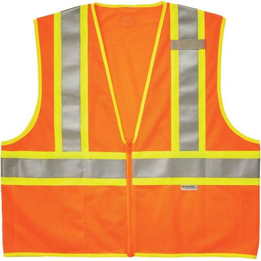 GloWear 8230Z Type R Class 2 Two-Tone Vest - Small/Medium Size - Zipper Closure - Mesh Fabric, Polyester Mesh - Orange - Pocket, Mic Tab, Reflective - 1 Each