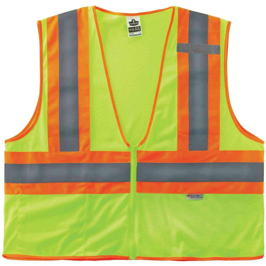 GloWear 8230Z Type R Class 2 Two-Tone Vest - Small/Medium Size - Zipper Closure - Mesh Fabric, Polyester Mesh - Lime - Pocket, Mic Tab, Reflective - 1 Each