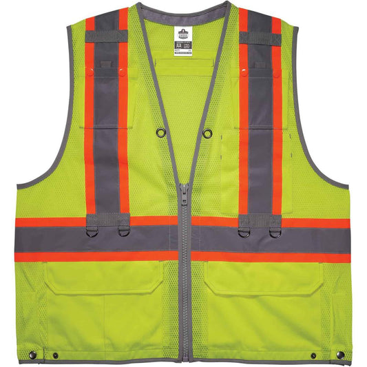 GloWear 8231TV Hi-Vis Tool Tethering Safety Vest - Type R Class 2 - Recommended for: Construction, Utility, Oil & Gas, Telecommunication, Power Generation - Small/Medium Size - Lime - Chest Pocket, Re