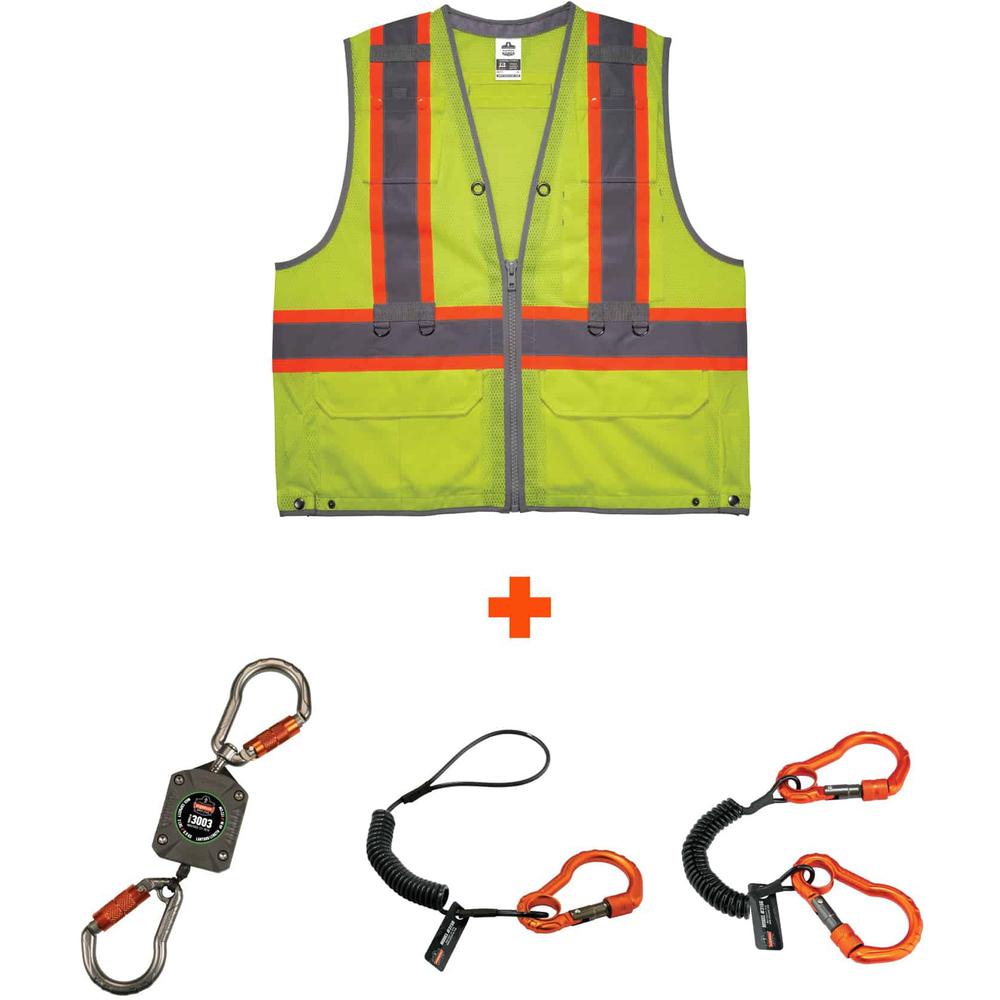 GloWear 8231TVK Hi-Vis Tool Tethering Safety Vest Kit - Class 2 - Recommended for: Accessories, Construction, Utility, Oil & Gas, Telecommunication, Power Generation - Small/Medium Size - Lime - Chest