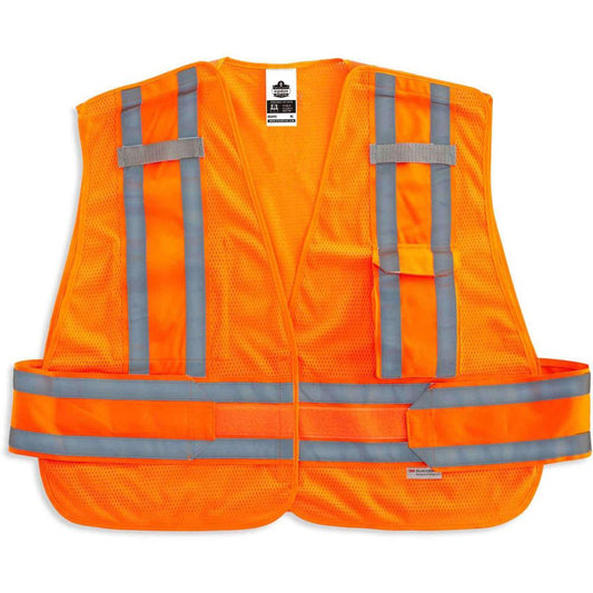 GloWear 8244PSV Type P Class 2 Expandable Public Safety Vest - 3-Xtra Large Plus Size - Hook & Loop Closure - Orange - Adjustable, Reflective, Mic Tab, Pocket, Expandable Side - 1 Each