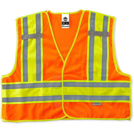 GloWear 8245PSV Type P Class 2 Public Safety Vest - Small/Medium Size - Hook & Loop Closure - Poly, Poly - Orange - Reflective, Pocket, Mic Tab, Two-tone - 1 Each