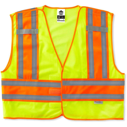 GloWear 8245PSV Type P Class 2 Public Safety Vest - Small/Medium Size - Hook & Loop Closure - Poly, Poly - Lime - Reflective, Pocket, Mic Tab, Two-tone - 1 Each