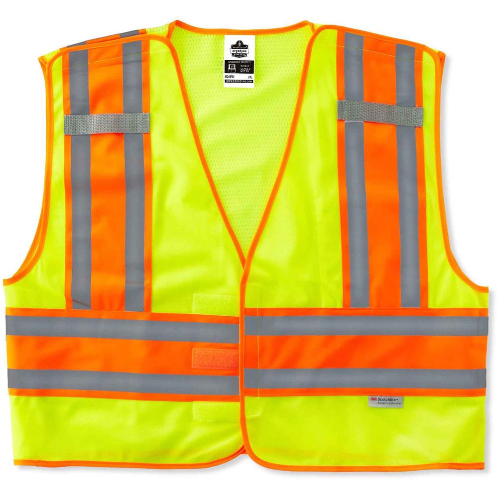 GloWear 8245PSV Type P Class 2 Public Safety Vest - Large/Extra Large Size - Hook & Loop Closure - Poly, Poly - Lime - Reflective, Pocket, Mic Tab, Two-tone - 1 Each