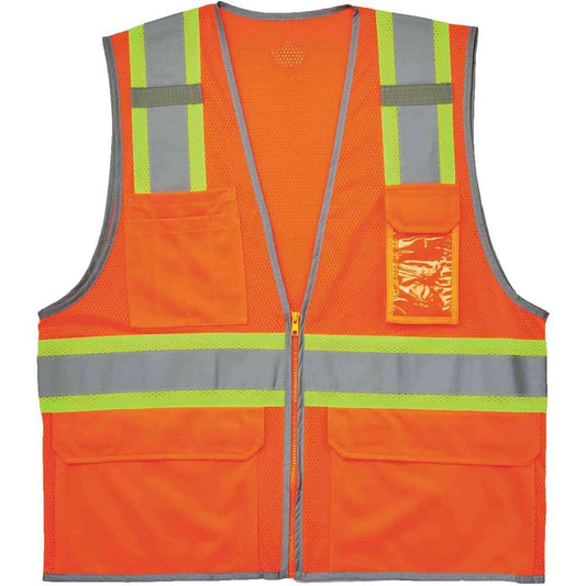 GloWear 8246Z Two-Tone Mesh Vest Type R, Class 2 - Recommended for: Baggage Handling - Small/Medium Size - Zipper Closure - Orange - Machine Washable, Mic Tab, Reflective Strip, Breathable, Lightweigh