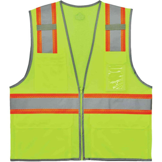 GloWear 8246Z Two-Tone Mesh Vest Type R, Class 2 - Recommended for: Baggage Handling - Small/Medium Size - Zipper Closure - Lime - Machine Washable, Mic Tab, Reflective Strip, Breathable, Lightweight,