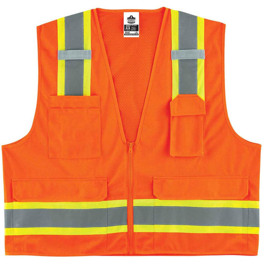 GloWear 8248Z Type R Class 2 Two-Tone Surveyors Vest - Small/Medium Size - Zipper Closure - Poly, Mesh - Orange - Pocket, Mic Tab, Reflective - 1 Each