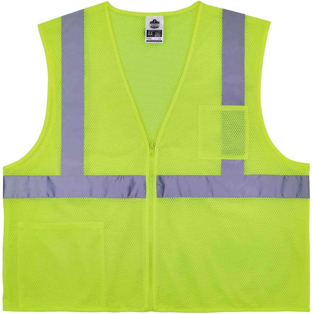 GloWear 8256Z Treated Polyester Hi-Vis Class 2 Vest - Recommended for: Accessories - Small/Medium Size - Zipper Closure - Lime - Machine Washable, Breathable, Durable, Flame Resistant, Reflective Stri