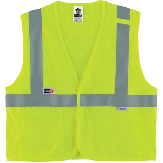 GloWear 8260FRHL Type R Class 2 Flame-Resistant Modacrylic Vest - Recommended for: Accessories, Electrical, Petrochemical, Oil & Gas, Refinery - Small/Medium Size - Hook & Loop Closure - Lime - Mic Ta