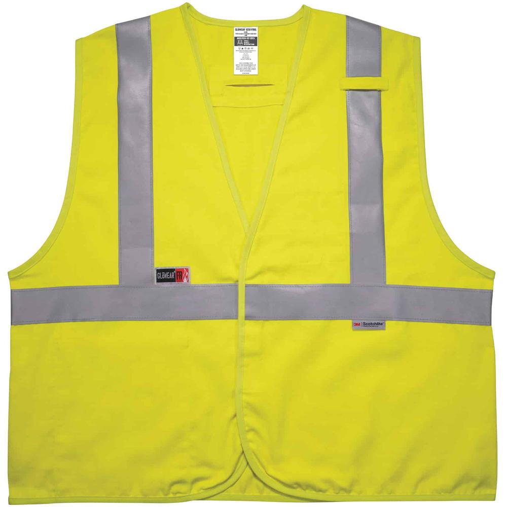 GloWear 8261FRHL Hi-Vis FR Safety Vest - Class 2, Dual Compliant - Recommended for: Accessories, Petrochemical, Electrical, Oil & Gas, Refinery - 2-Xtra Large/3-Xtra Large Size - Hook & Loop Closure -