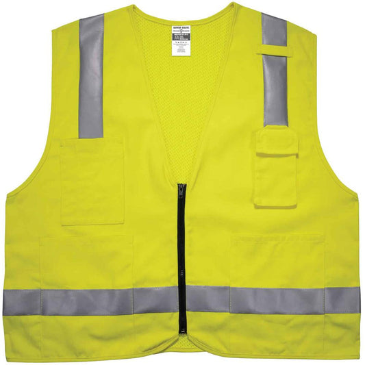 GloWear 8262FRZ Hi-Vis Flame-resistant Surveyor Vest - Class 2, NFPA 70E, Mesh - Recommended for: Accessories, Electrical, Petrochemical, Oil & Gas, Refinery - Small/Medium Size - Zipper Closure - Lim