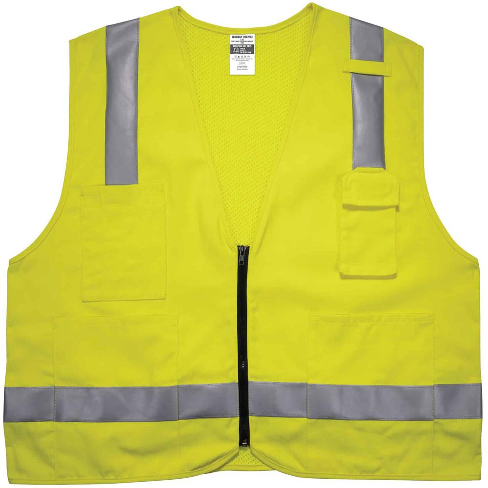 GloWear 8262FRZ Hi-Vis Flame-resistant Surveyor Vest - Class 2, NFPA 70E, Mesh - Recommended for: Accessories, Electrical, Petrochemical, Oil & Gas, Refinery - Large/Extra Large Size - Zipper Closure