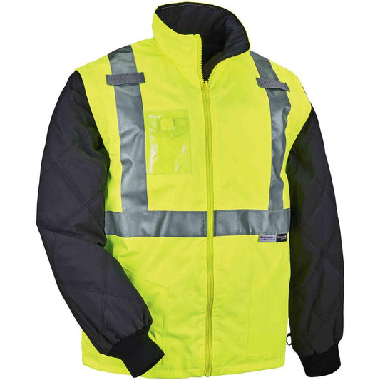 GloWear 8287 Type R Class 2 Hi-Vis Jacket w/ Removable Sleeves - Recommended for: Accessories, Gloves, Transportation - Small Size - Zipper Closure - Polyurethane, Polyurethane - Lime - Machine Washab