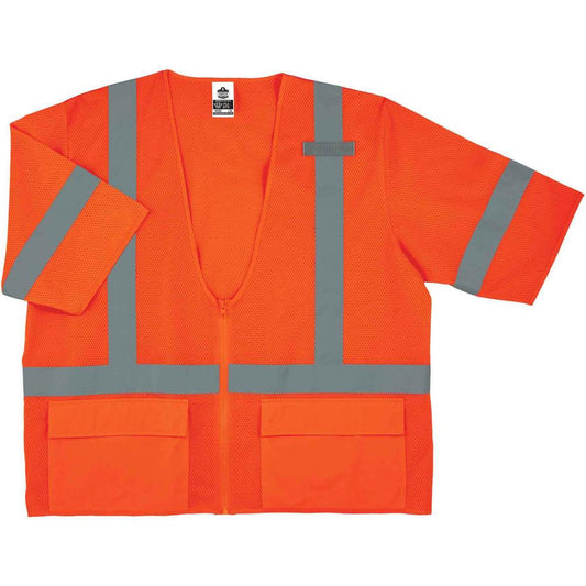 GloWear 8320Z Type R Class 3 Standard Vest - 2-Xtra Large/3-Xtra Large Size - Zipper Closure - Polyester Mesh - Orange - Pocket, Mic Tab, Reflective - 1 Each