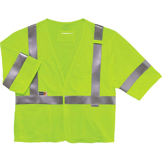 GloWear 8356FRHL Type R Class 3 Flame-Resistant Modacrylic Vest - Recommended for: Accessories, Electrical, Petrochemical, Oil & Gas, Refinery - Small/Medium Size - Hook & Loop Closure - Lime - Mic Ta