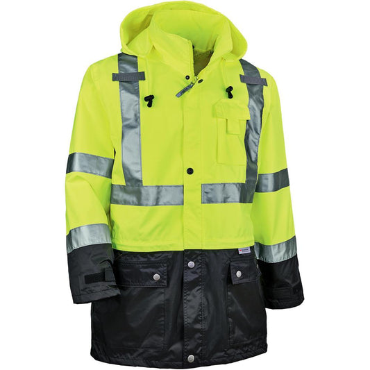 GloWear 8365BK Type R Class 3 Front Rain Jacket - Recommended for: Construction, Utility, Emergency, Airline Crew, Railway Worker, Survey Crew - Small Size - Drawstring Closure Closure - Polyurethane,