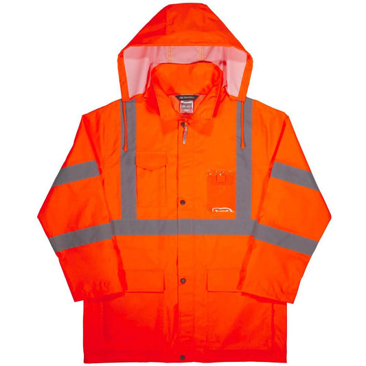 GloWear 8366 Lightweight Hi-Vis Rain Jacket - Type R, Class 3 - Recommended for: Construction, Utility, Emergency, Airline Crew, Railway Worker, Survey Crew - Small Size - Hook & Loop Wrist - Drawstri