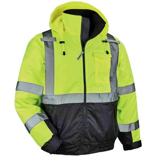 GloWear 8377 Type R Class 3 Hi-Vis Quilted Bomber Jacket - Recommended for: Accessories, Construction, Baggage Handling, Gloves, Transportation - Small Size - Velcro Strap - Drawstring Closure Closure