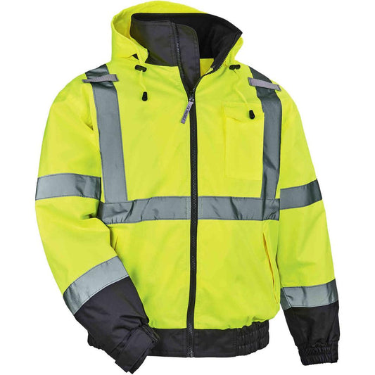 GloWear 8379 Type R Class 3 Hi-Vis Fleece Lined Bomber Jacket - Recommended for: Accessories, Construction, Baggage Handling, Gloves, Transportation - 3-Xtra Large Size - Velcro Strap - Drawstring Clo