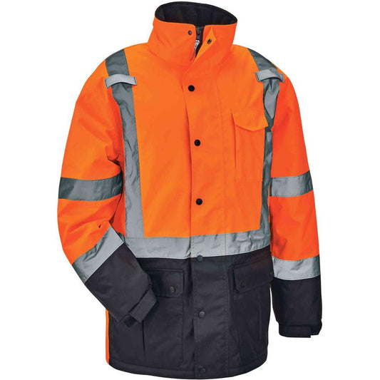 GloWear 8384 Type R Class 3 Hi-Vis Quilted Thermal Parka - Recommended for: Accessories, Construction, Baggage Handling - Medium Size - Velcro Strap - Drawstring Closure Closure - Polyurethane, Polyur