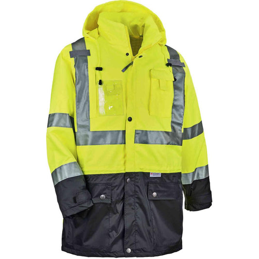 GloWear 8386 Type R Class 3 Outer Shell Jacket - Small Size - Rain, Dirt Protection - Zipper Closure - Polyurethane, Polyester Mesh, 300D Oxford Polyester - Lime - Breathable, Pocket, Front Pocket, Re