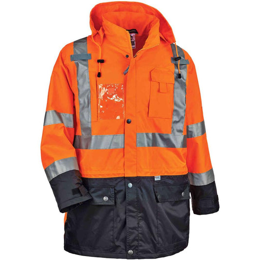 GloWear 8386 Type R Class 3 Outer Shell Jacket - Small Size - Rain, Dirt Protection - Zipper Closure - Polyurethane, Polyester Mesh, 300D Oxford Polyester - Orange - Breathable, Pocket, Front Pocket,