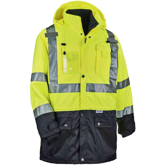 GloWear 8388 Type R Class 3/2 Thermal Jacket Kit - Small Size - Dirt Protection - Zipper Closure - Polyurethane, 300D Oxford Polyester, Thinsulate - Lime - Breathable, Pocket, Front Pocket, Reflective