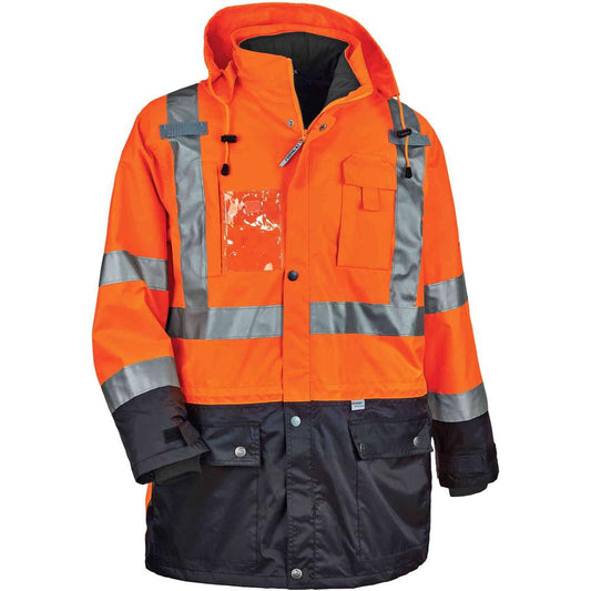 GloWear 8388 Type R Class 3/2 Thermal Jacket Kit - Small Size - Dirt Protection - Zipper Closure - Polyurethane, 300D Oxford Polyester, Thinsulate - Orange - Breathable, Pocket, Front Pocket, Reflecti