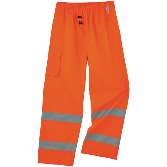 GloWear 8915 Class E Rain Pants - For Rain Protection - Small (S) Size - Orange - Polyurethane, 300D Oxford Polyester, Polyester Mesh