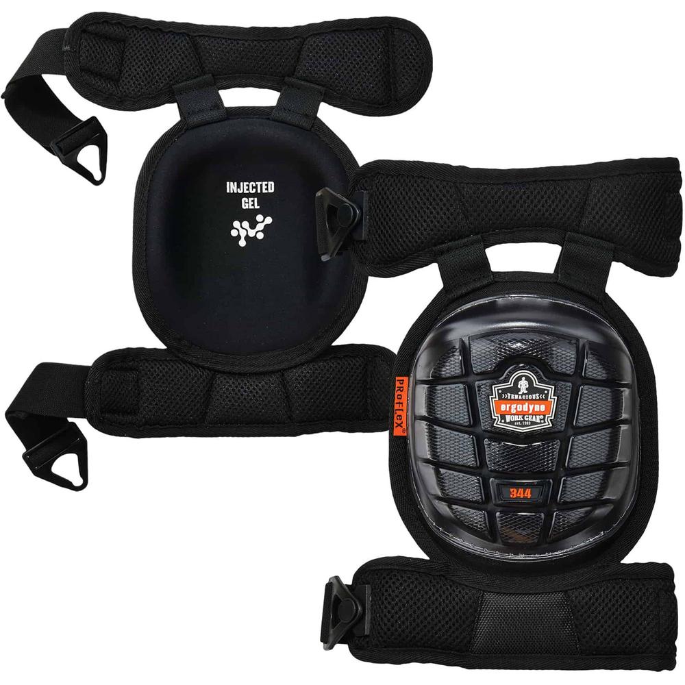 Ergodyne ProFlex 344 Short Cap Injected Gel Knee Pads with Comfort Straps - Black - Gel, Polyurethane Foam, Plastic, Rubber