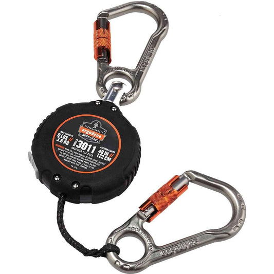 Squids 3011 Retractable Tool Lanyard with Carabiner Mount - 1 Each - 8 lb Load Capacity - Standard - Carabiner Attachment - 1" Height x 9.3" Width x 48" Length - Black - Aluminum, ABS Plastic