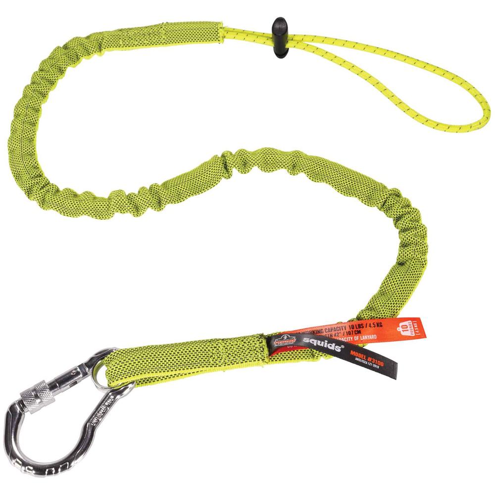 Squids 3100 Single Carabiner Tool Lanyard - 10lbs - 6 / Carton - 10 lb Load Capacity - Standard - Carabiner Attachment - 11.3" Height x 1" Width x 45" Length - Lime - Nylon Webbing, Aluminum