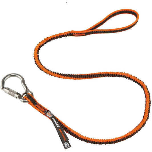 Squids 3101F(x) Tool Lanyard - Stainless-Steel Carabiner + Loop - 15lbs / 6.8kg - 6 / Carton - 15 lb Load Capacity - Standard - Carabiner Attachment - 11.3" Height x 1.3" Width x 48" Length - Orange,