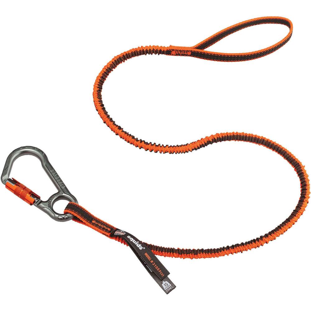 Squids 3108F(x) Tool Lanyard Single Locking Carabiner - 15lbs - 6 / Carton - 15 lb Load Capacity - Standard - Carabiner Attachment - 11.3" Height x 1.3" Width x 35" Length - Orange, Gray - Polyester,