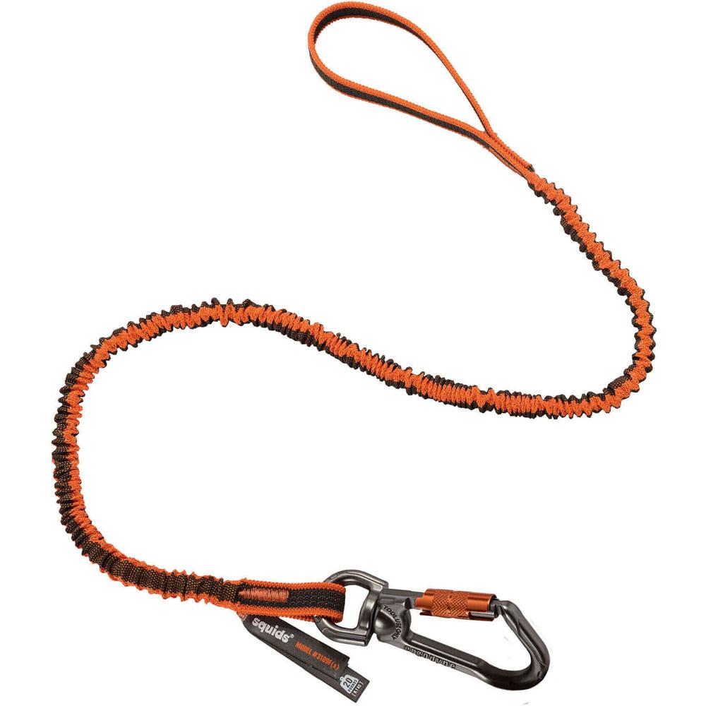 Squids 3109F(x) Dbl-Locking Single Carabiner Tool Lanyard with Swivel - 25lbs - 6 / Carton - 25 lb Load Capacity - Standard - Carabiner Attachment - 11.3" Height x 1.3" Width x 70" Length - Orange, Gr