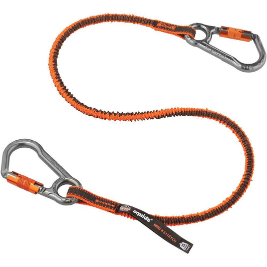 Squids 3118F(x) Tool Lanyard Dual Locking Carabiner - 15lbs - 6 / Carton - 15 lb Load Capacity - Standard - Carabiner Attachment - 11.3" Height x 1" Width x 48" Length - Orange, Gray - Anodized Alumin