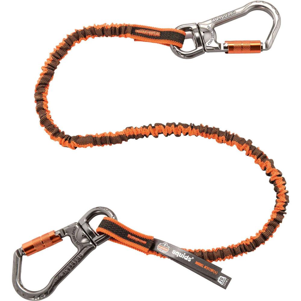 Squids 3119F(x) Double-Locking Dual Carabiner Tool Lanyard with Swivel - 25lbs - 6 / Carton - 25 lb Load Capacity - Standard - Carabiner Attachment - 11.3" Height x 1.3" Width x 48" Length - Orange, G