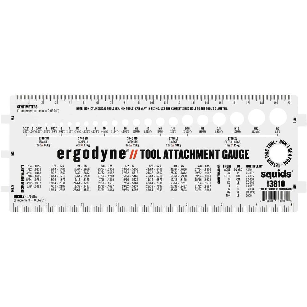 Squids 3810 Tool Attachment Sizing Gauges - 3.5" Width x 0.3" Height x 9" Length - 1 Each - White