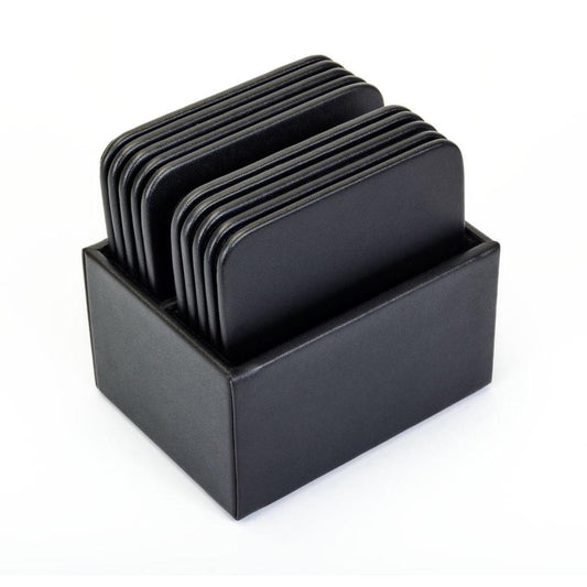 Dacasso Leatherette Square Coaster Set - Square - Black - Leatherette - 1Each