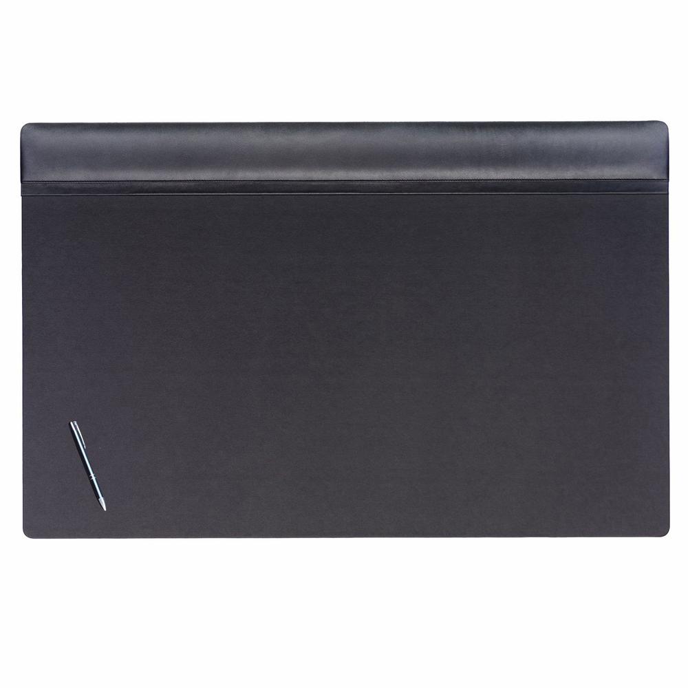 Dacasso Leather Top-Rail Desk Pad - Rectangular - 38" Width - Top Grain Leather, Leatherette, Velveteen - Black