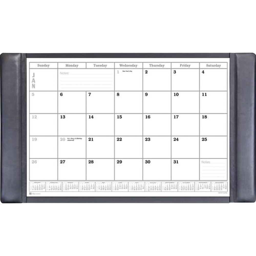 Dacasso Leather Calendar Desk Pad - Rectangular - 34" Width - 12 Sheets - Top Grain Leather, Velveteen - Black